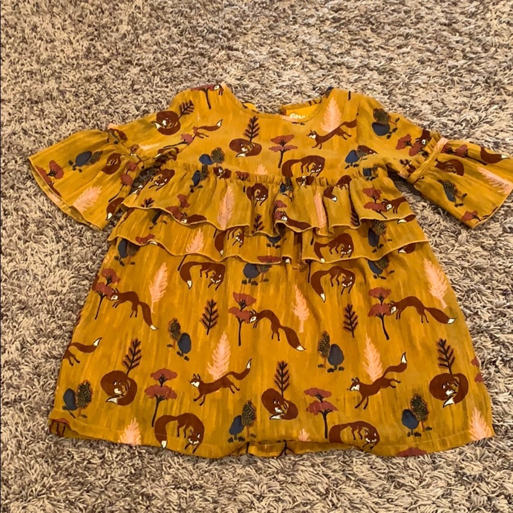 Boho chic ruffle fox size 4 girls dress fox print